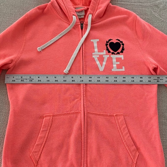 Mossimo Neon Coral 'Love' Zip Hoodie Sweatshirt - Size M - Picture 4 of 9